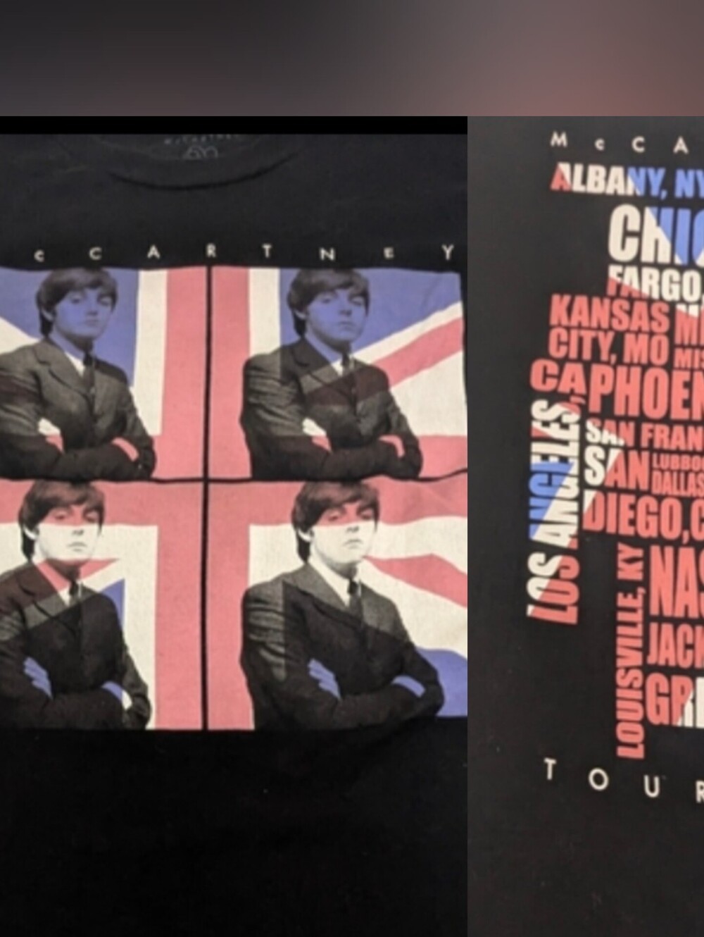 Paul McCartney 2014 Black Vintage Concert Tee With Tour Locations On Back Medium